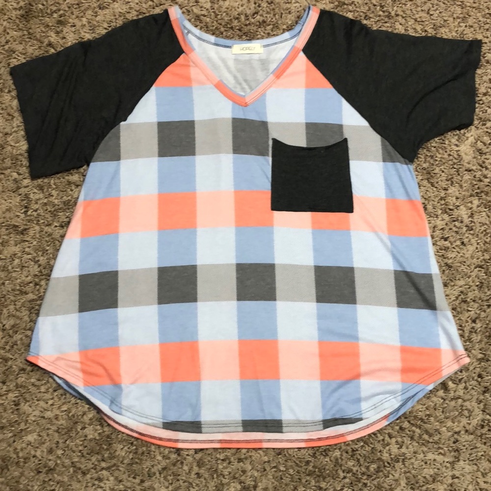 Hopely Plaid Short Sleeve Top Size Large
